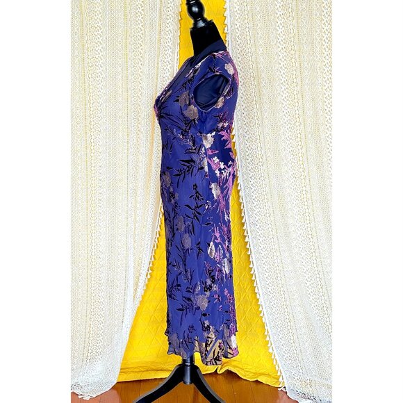 VTG 90s Y2K Purple Velvet Burnout Silk Floral Maxi Slip Dress Size 14 Whimsigoth - Picture 3 of 11